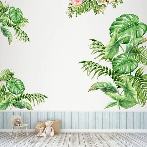 Autocollant mural plante verte, décoration murale de fond de