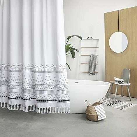 Rideau de douche 60 x 72 pouces, ensemble de rideaux de douche en tissu  lourd en lin bohème, rideaux de douche décoratifs pour salle de bain, beige