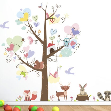 Un lot de Stickers Muraux pour Chambre d'Enfant Garçon Fille Animaux Arbre Cœur  Autocollant Mural