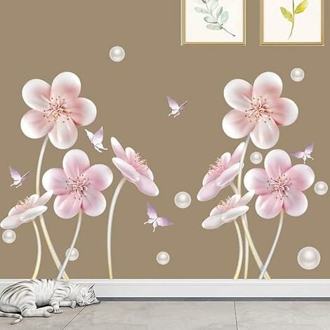 Un lot de Stickers Muraux Fleur Roses Autocollants Muraux sticker Floral Mural  Fleurs Papillons pour Salons