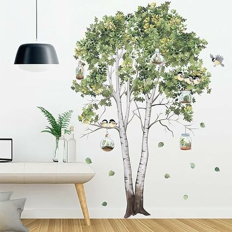 1pc sticker mural arbres verts plante papillon stickers muraux pour  salon,chambre à coucher, salle de