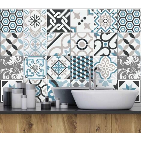 Carrelage Autocollant Sticker/Adhésif carrelage - salle de bain et credence  cuisine - décoration autocollante mural/Stickers carrelage - 10x10 cm (9