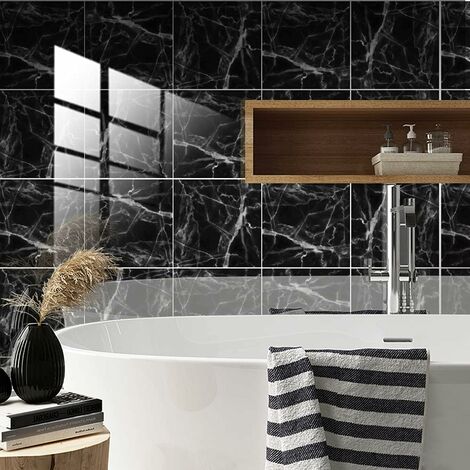 Autocollant en vinyle - adhésif carrelage murale stickers cuisine -  Embellir salle de bain/Recouvrir carreaux de ciment moasique - 10x10 cm (40  piéces) - Design Noir et Blanc : : Cuisine et Maison