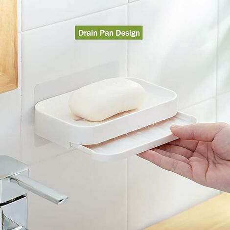 Lot de 2 porte-savon adhésif avec bac de vidange barre de douche blanche  porte-savon mural salle de bain suspendu porte-savon pour douche salle de
