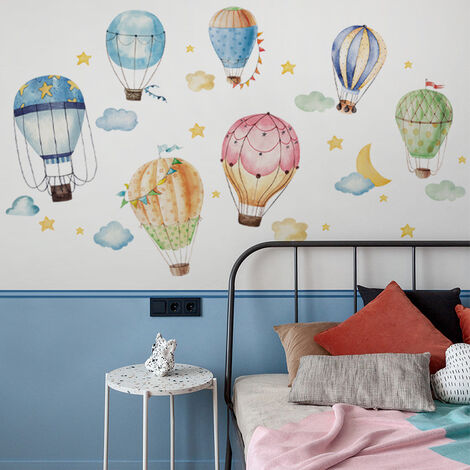 Un lot de Stickers Muraux montgolfières nuages, Autocollant Mural  Décoration murale pour salon chambre bureau