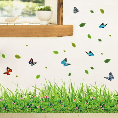 Plantes Animaux Fleurs Herbe Papillon Oiseaux Coloré Vinyle Autocollants  Muraux