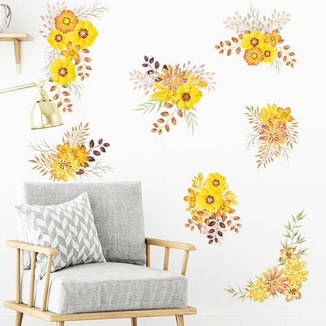 Un lot de stickers muraux petites fleurs jaunes autocollant sticker mural  créatif pour salon chambre d'enfant cuisine carrelage adulte ado
