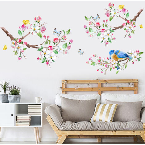 Un lot de stickers muraux branches de fleurs oiseaux autocollant sticker  mural pour salon chambre d