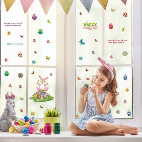 Un lot de Stickers Muraux pour la Fête de Pâques lapins papillons Autocollants  Muraux pour Salons