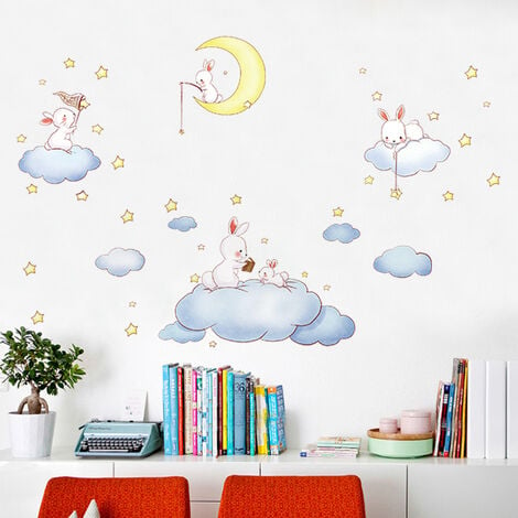 Un lot de stickers muraux fille lune étoiles fleurs stickers muraux  autocollants amovible décor pour la maison décoration murale de chambre