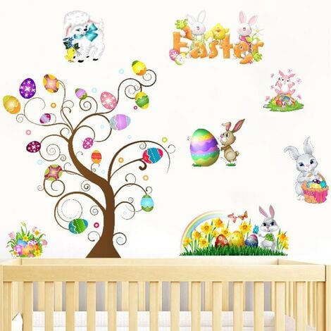 Un lot de Stickers Muraux pour la Fête de Pâques lapins papillons