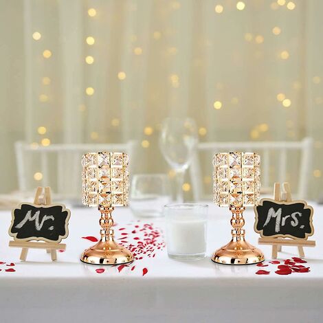 Centre de table haut en cristal en métal pour centre de table de mariage,  décoration de table de salle à manger, bougeoirs argentés en métal doré
