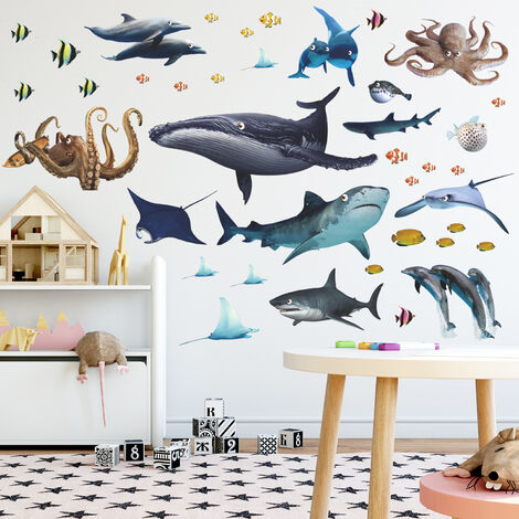 Un lot de Stickers Muraux animaux de la Mer Autocollant Décoratif