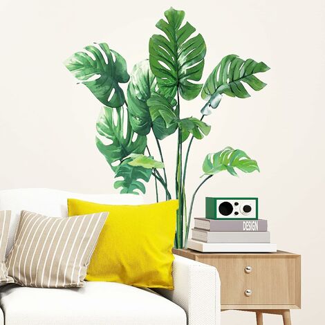 1 ensemble cadre en fer plante verte autocollant mural plantes en pot  Stickers muraux bricolage amovible Cactus Monstera Stickers muraux pour la