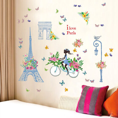 Stickers Muraux Fille De Dessin Animé DIY Fleurs Roses Vélo Sticker Mural  Pour Chambres Denfants Dortoir De Chambre De Bébé Du 4,23 €