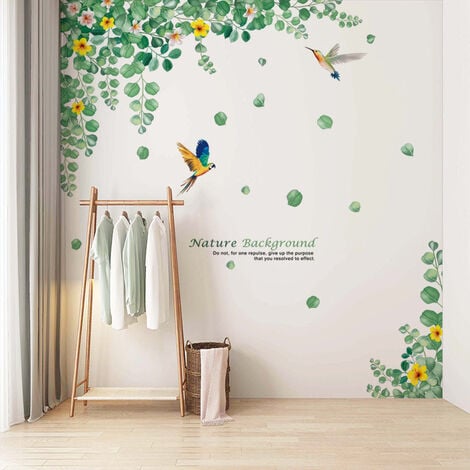 Un lot de Stickers Muraux fleurs oiseaux plantes Autocollant Décoratif,  Décoration murale pour Chambre Salle de Bain salon bureau