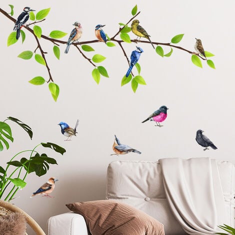 Autocollant mural amovible avec branche d'arbre d'oiseaux pour crèche ou  bureau