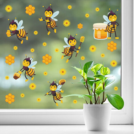 Un lot de Stickers Muraux mignons abeilles fleurs Autocollant Décoratif,  Décoration murale pour Chambre Salle de Bain salon bureau
