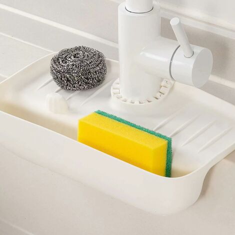 Tapis anti-goutte avec poignée de robinet en silicone avec porte-éponge,  porte-éponge pour évier de cuisine, tapis de séchage pour comptoir de  cuisine et salle de bain (blanc)
