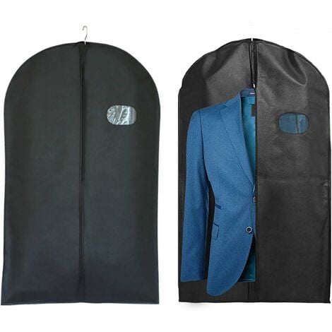 2 pcs noir sacs à vêtements avec fermeture à glissière, poche pour costume  en matériau non