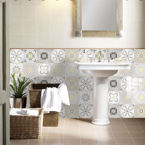 Stickers adhésifs carrelages Sticker Autocollant Carreaux de ciment -  carrelage mural salle de bain et cuisine Carreaux