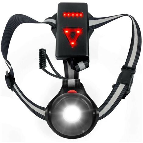 Lampe de course de poitrine pour coureurs et joggeurs avec faisceau  réglable et réflecteur, lumière de vélo rechargeable USB Led (1 pièce,  noir)