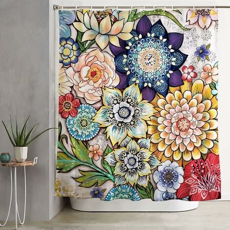 Rideau de douche en tissu 182,9 x 182,9 cm, peinture florale