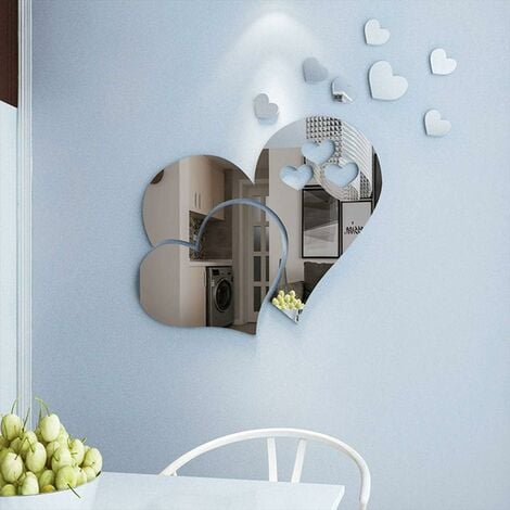 23 pièces coeur forme miroir autocollant mural 3D Art autocollant