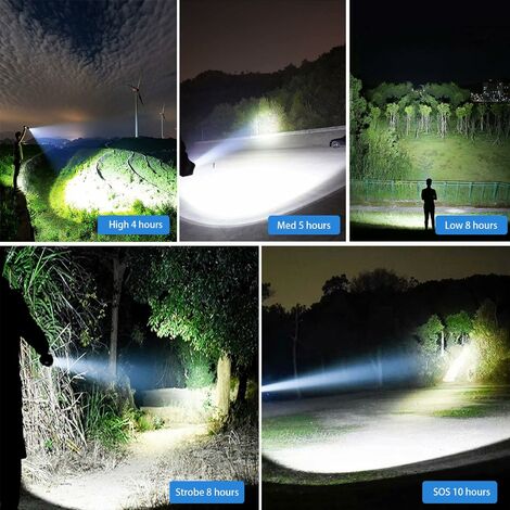 Lampes de poche LED rechargeables super lumineuses, 100000 lumens
