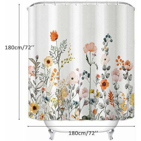 Rideau de douche, rideau de douche en tissu doublé rideau de douche blanc  floral – 182,9
