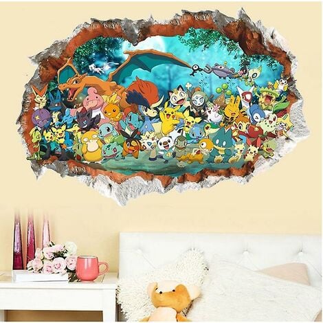 Sticker mural Pokemon Go 3d dessin animé auto-adhésif papier peint  décalcomanies décoration de chambre d'enfants (6090CM)