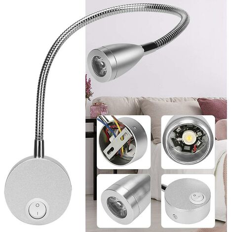 Lampe de Lecture, LEDs Liseuse Lampe USB Rechargeable, 360°Cou Flexible,  Montée sur le mur à côté des lampes en aluminium,lampe d'éclairage blanc  chaud,200 Lumen/3000K/3W,Angle de faisceau:30 °,Longueur du col de  cygne:38cm