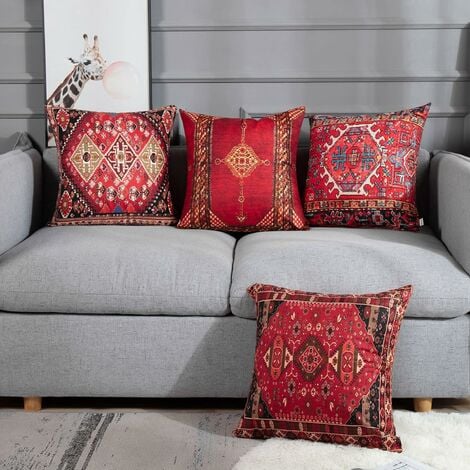 4 pièces ensemble vintage rouge floral turc tapis persan lin housse de coussin maison coussin coussin taie d'oreiller géométrique persan kilim décor à la maison 4 pièces ensemble oriental ikat taie d'