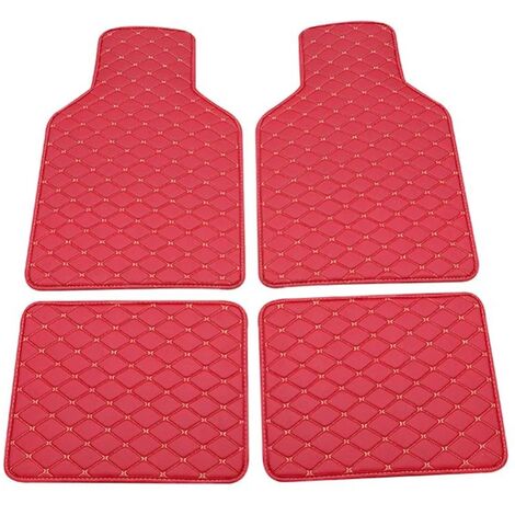 4 pièces rouge universel en cuir tapis de sol de voiture