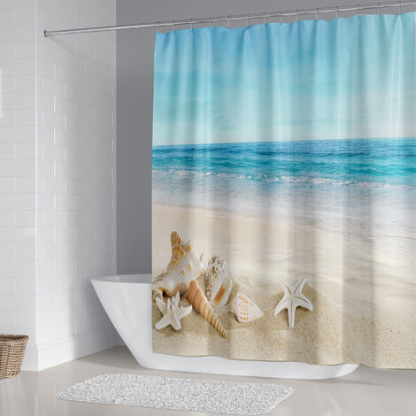 Relaxdays Store de douche Ocean, 120x240 cm, Rideau de douche, baignoire  bain store, fixation plafond, semi-transparent