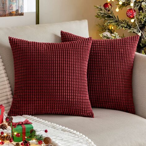 Lot de 2 taies d'oreiller décoratives de Noël en velours côtelé doux taies d 'oreiller solides bordeaux vin rouge taies d'oreiller pour canapé chambre  voiture 18 x 18 pouces 45 x 45 cm