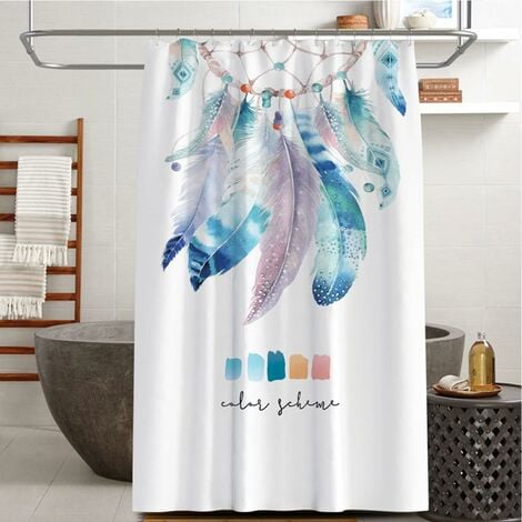 Rideau de douche anti-moisissure, rideau de douche en tissu lavable en  machine, rideau de douche bohème en polyester (180 x 180 cm, fader)