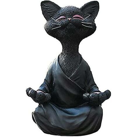 Figurine de chat noir, chat heureux de yoga de méditation