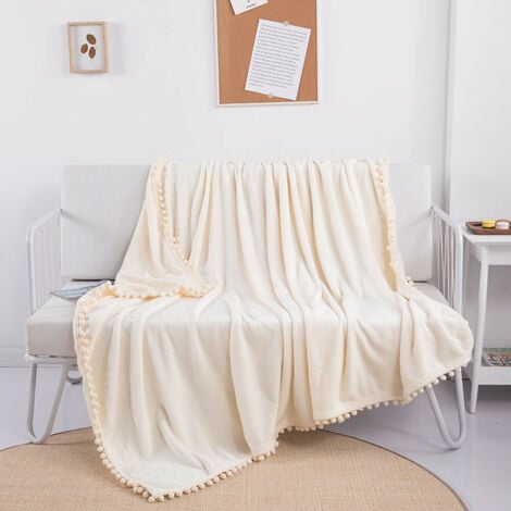 Couverture à pompons pour lit enfant, 100 x 150 cm