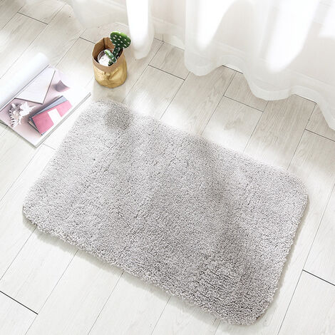 Tapis de bain long moelleux antidérapant et absorbant en microfibre, lavable  en machine, épais, doux 50x80cm gris clair
