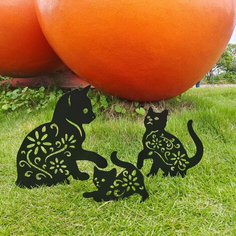 Piquets de jardin en métal Trois cadeaux de sculpture de jardin de chat  pour les