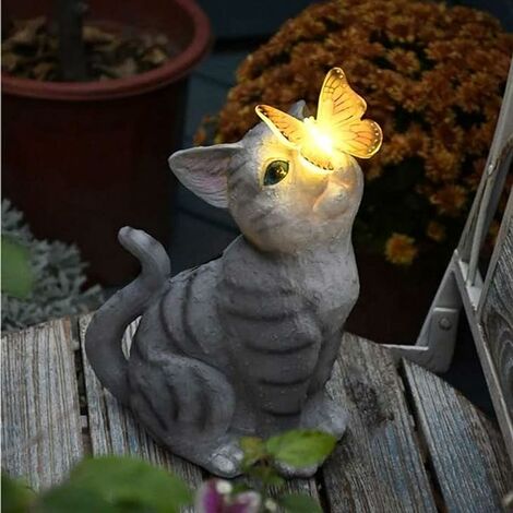 Statue de chat et de papillon en résine solaire, imperméable