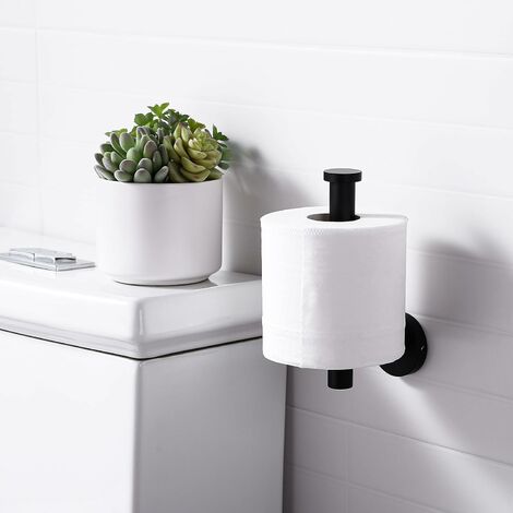 Dérouleur Papier Toilette sur Pied + Brosse WC en Métal Noir Mat