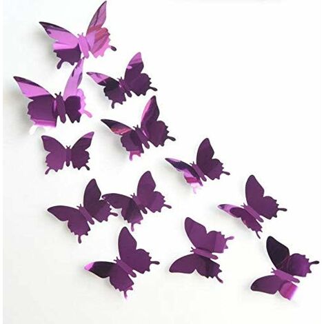 25 Pièces Sticker Mural Papillon 3D, Acrylique Miroir Décalques