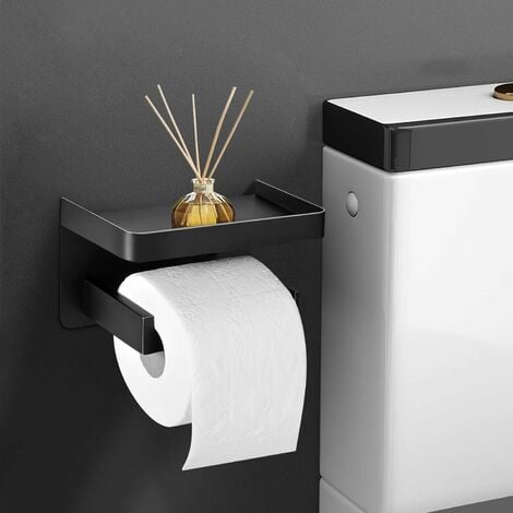 Noir）Porte-Papier Toilette Mural sans Perçage, Support Papier WC en  Aluminium avec étagères Spacieuses