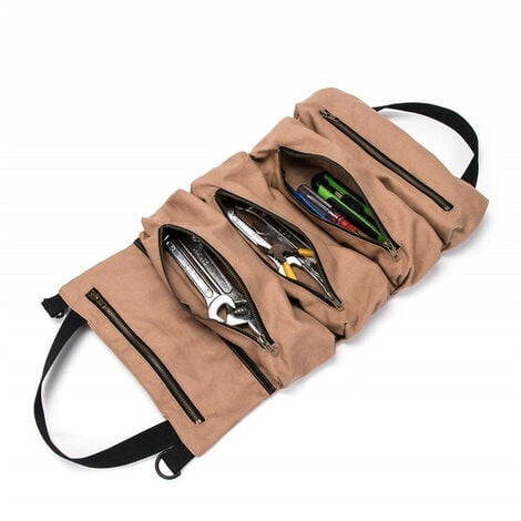 Multi Use Tool Roll Up Zip Bag Wrench Tools Pouch Organizer 5 Pockets