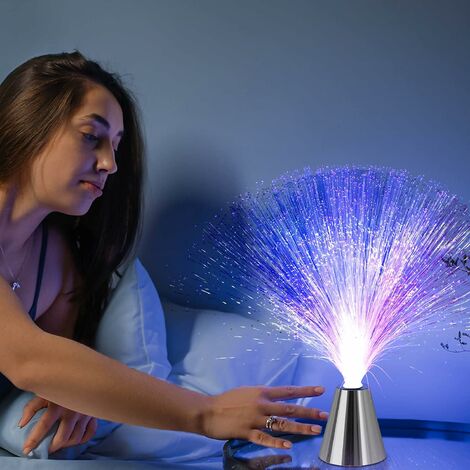 Lampe à fibre optique – Lampe à fibre de glace avec batterie/base conique,  veilleuse d'ambiance