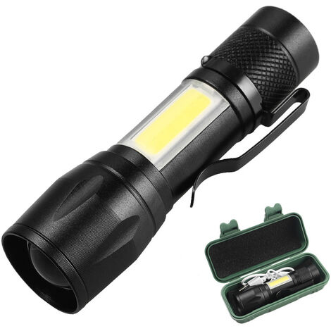 Mini lampe de poche avec zoom 1 led 120lm 7500k usb rechargeable