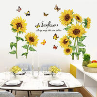 Autocollants muraux en tournesol 3D, papillon, soleil, fleur