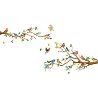 Colibri Branche D'arbre Autocollant Mural , Vert Feuille Et En